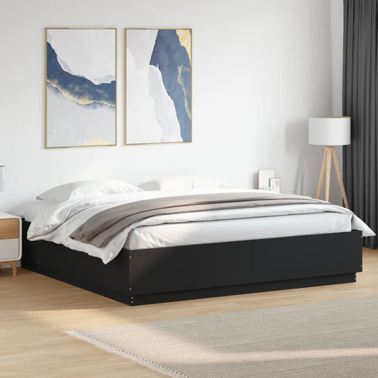 Bed Frame with LED without Mattress Black 180x200 cm Super King