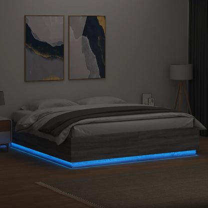 Bed Frame with LED without Mattress Grey Sonoma 180x200 cm Super King