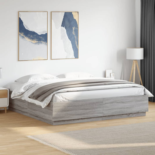 Bed Frame with LED without Mattress Grey Sonoma 180x200 cm Super King