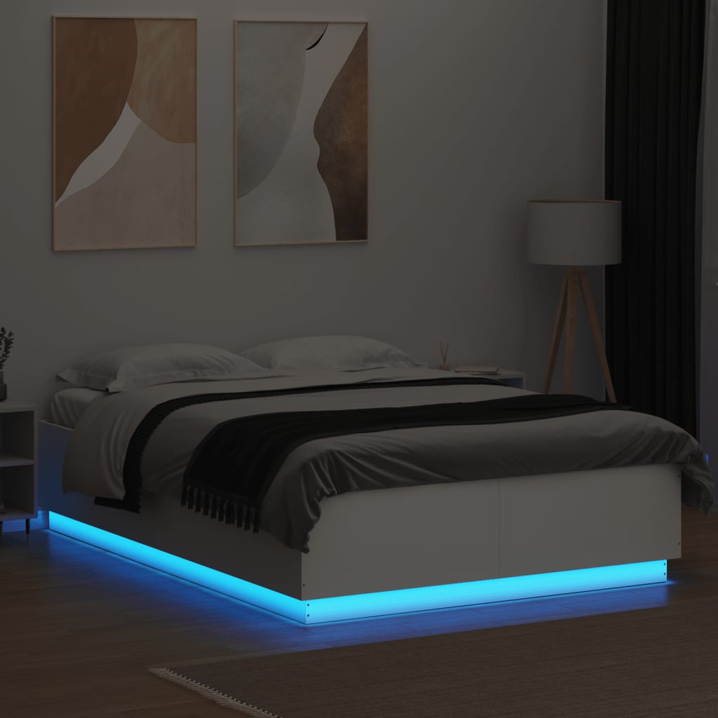 Bed Frame with LED without Mattress White 160x200 cm