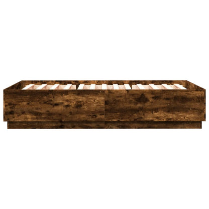 Bed Frame with LED without Mattress Smoked Oak 160x200 cm