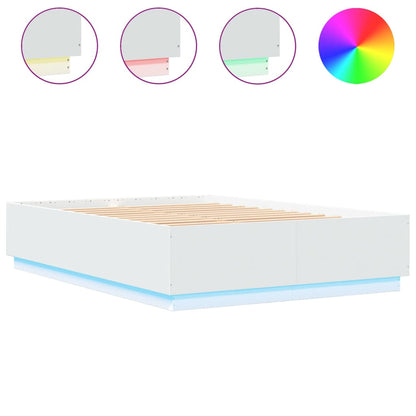 Bed Frame with LED without Mattress White 150x200 cm King Size
