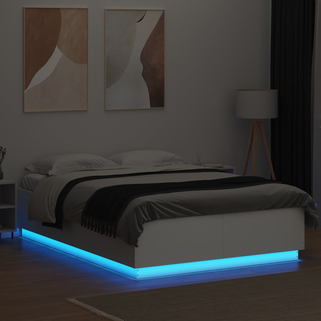 Bed Frame with LED without Mattress White 150x200 cm King Size