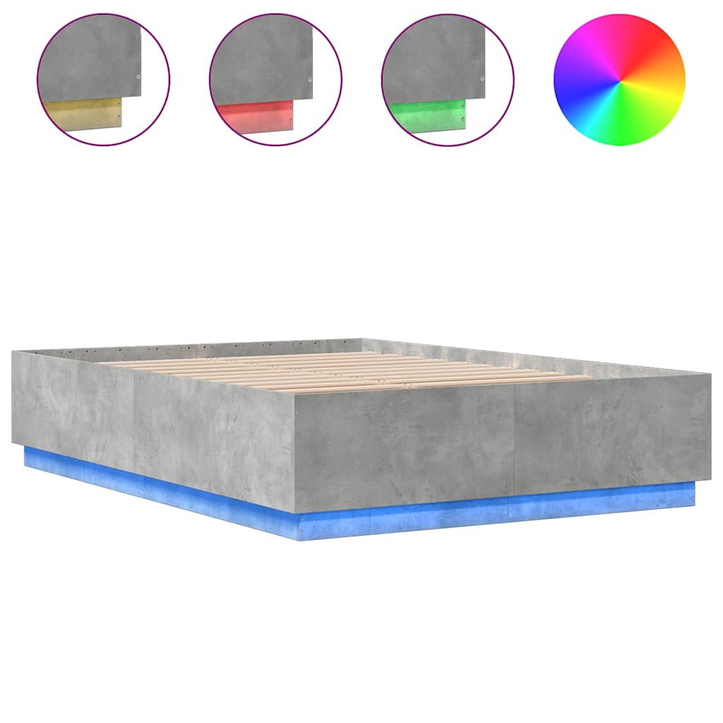 Bed Frame with LED without Mattress Concrete Grey 150x200 cm King Size