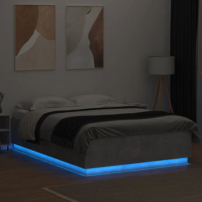 Bed Frame with LED without Mattress Concrete Grey 150x200 cm King Size