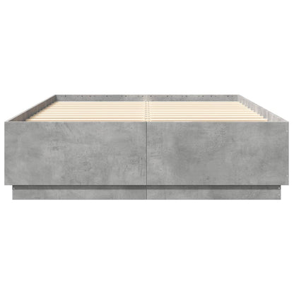 Bed Frame with LED without Mattress Concrete Grey 150x200 cm King Size