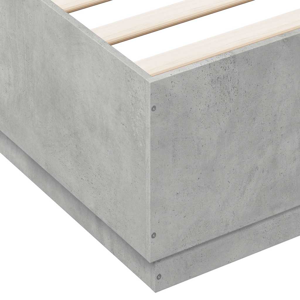Bed Frame with LED without Mattress Concrete Grey 150x200 cm King Size