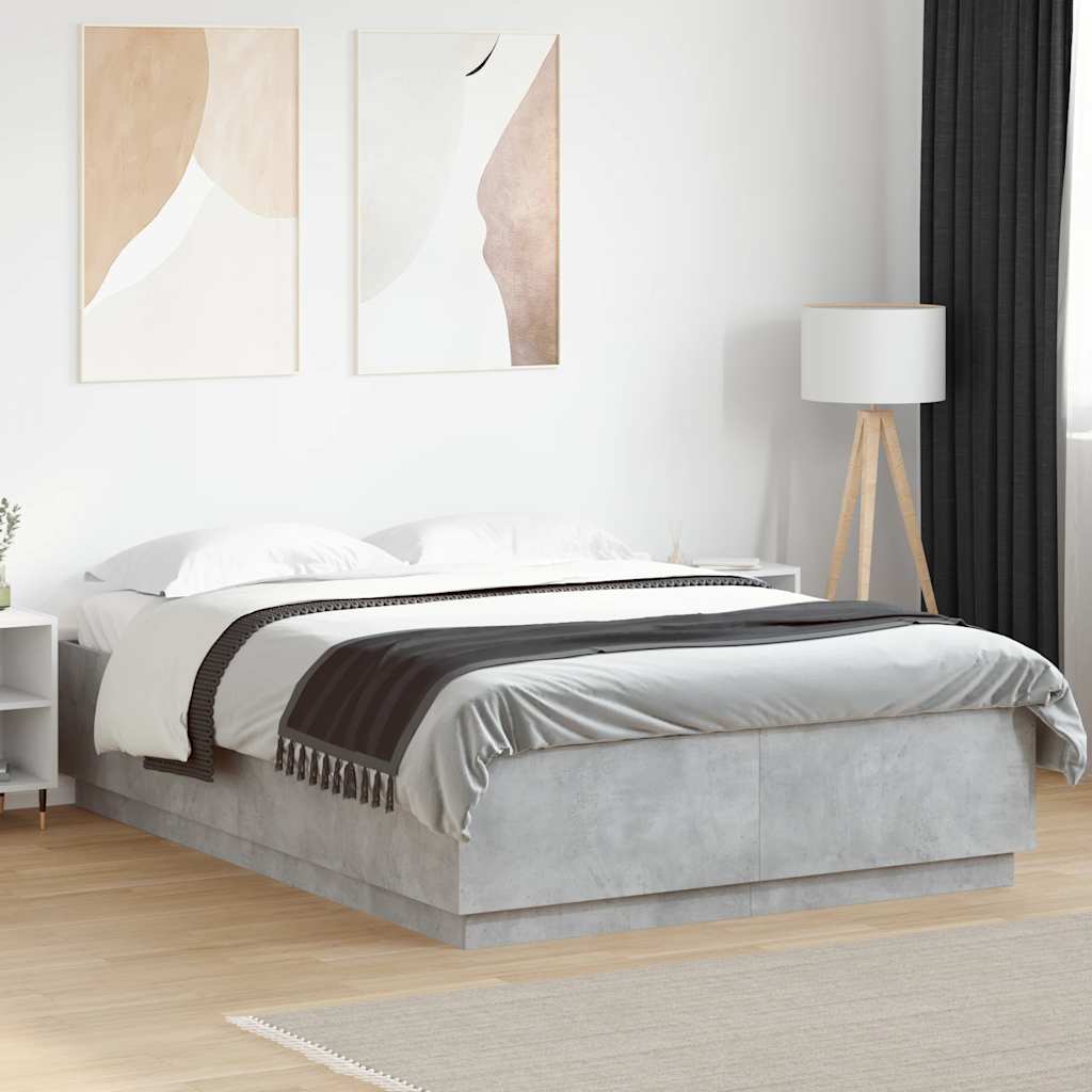 Bed Frame with LED without Mattress Concrete Grey 150x200 cm King Size