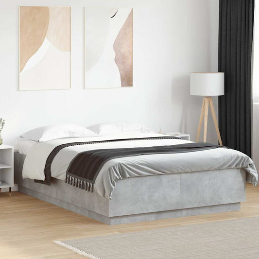 Bed Frame with LED without Mattress Concrete Grey 150x200 cm King Size