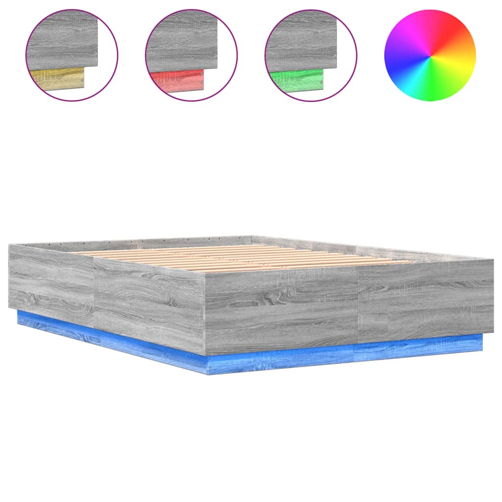 Bed Frame with LED without Mattress Grey Sonoma 150x200 cm King Size