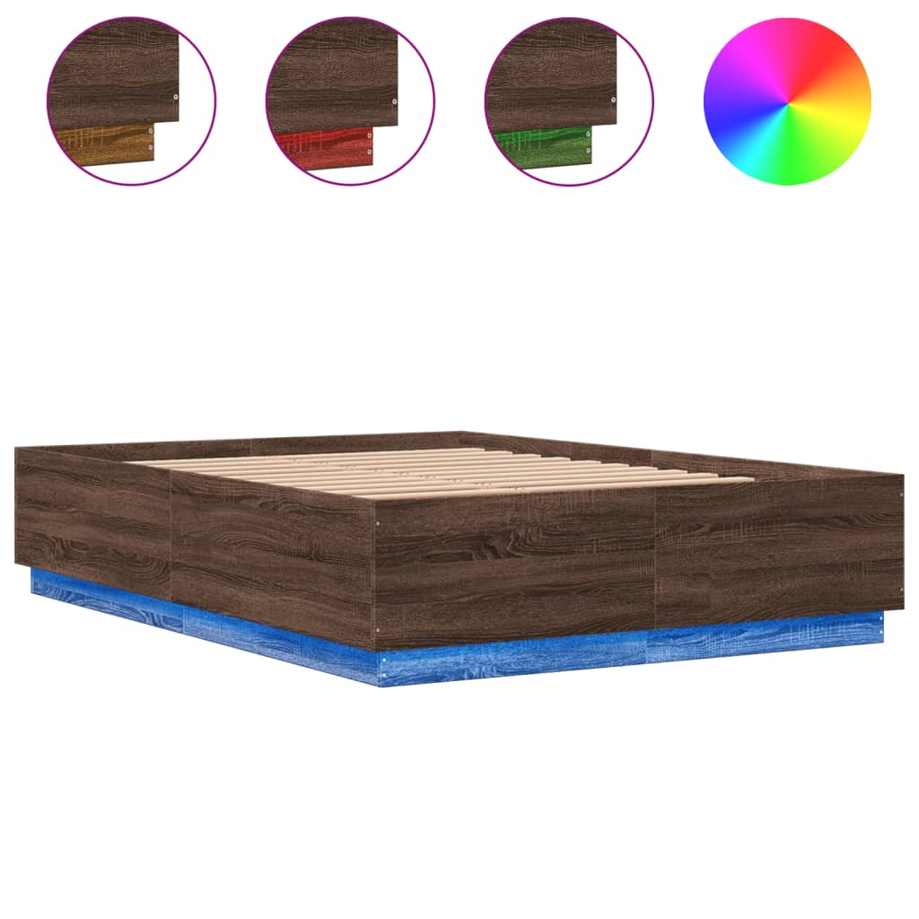 Bed Frame with LED without Mattress Brown Oak 150x200 cm King Size