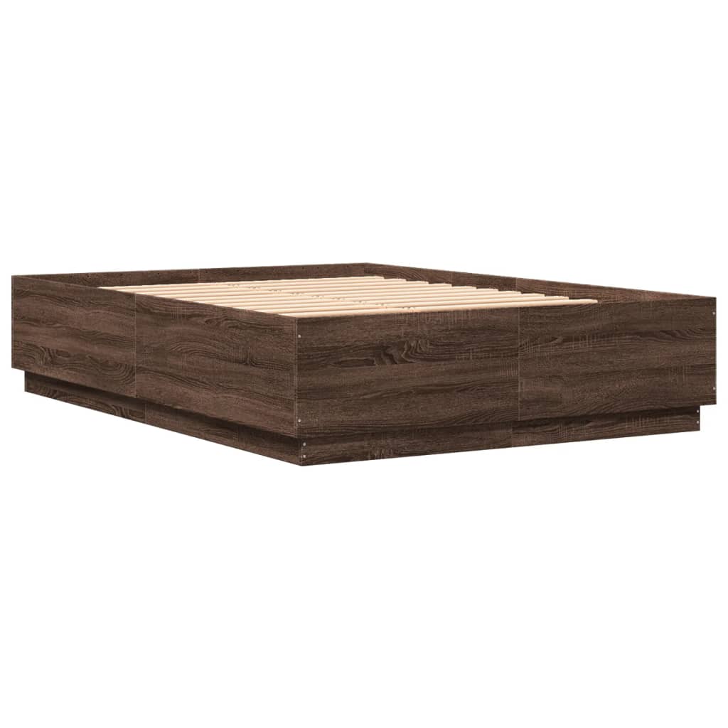 Bed Frame with LED without Mattress Brown Oak 150x200 cm King Size
