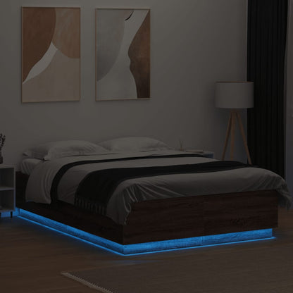 Bed Frame with LED without Mattress Brown Oak 150x200 cm King Size