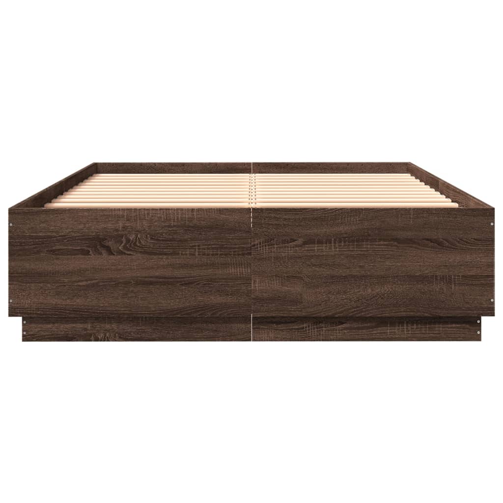Bed Frame with LED without Mattress Brown Oak 150x200 cm King Size