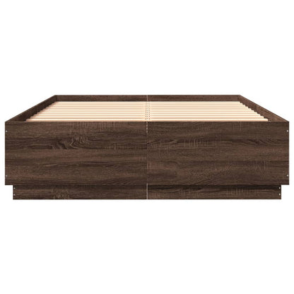 Bed Frame with LED without Mattress Brown Oak 150x200 cm King Size