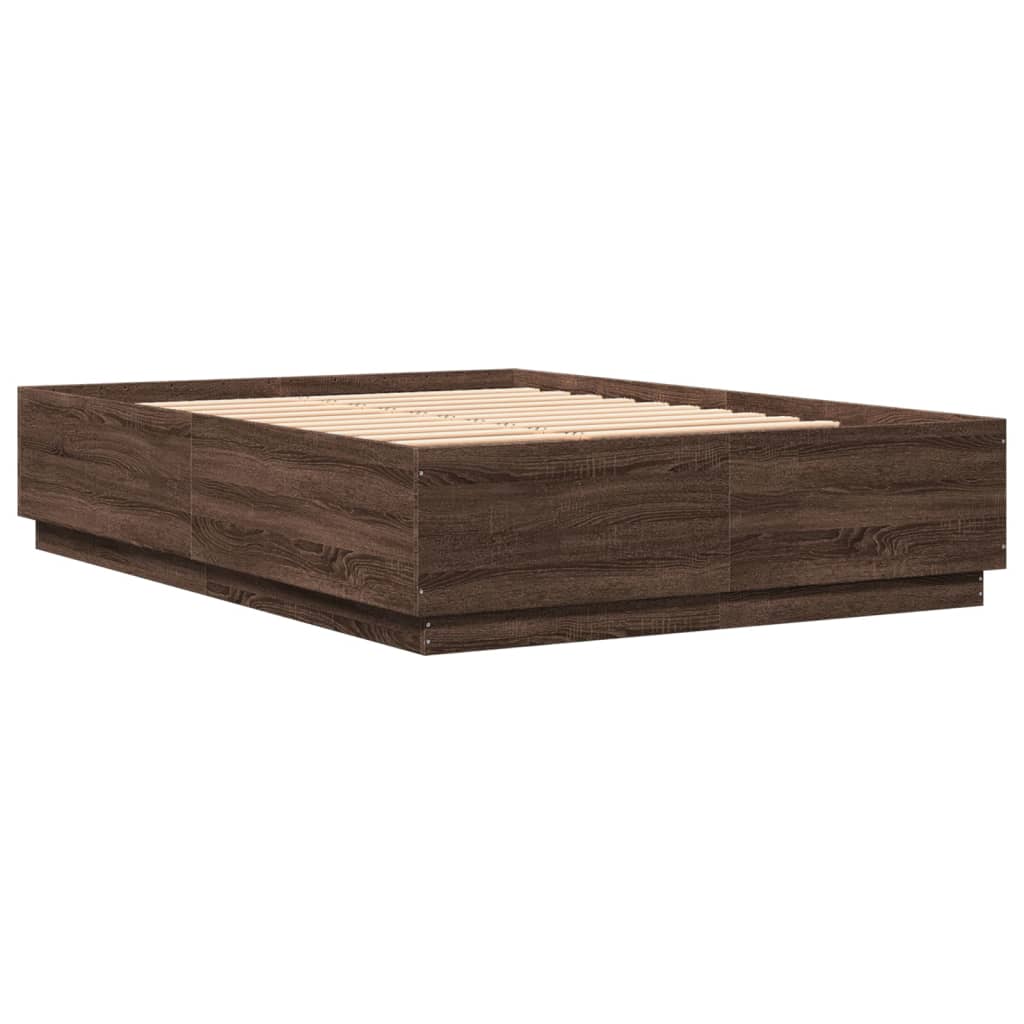 Bed Frame with LED without Mattress Brown Oak 150x200 cm King Size
