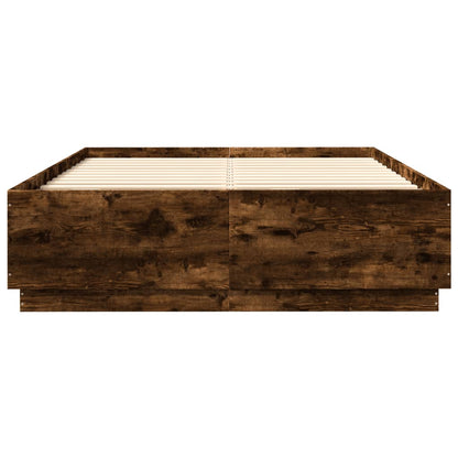 Bed Frame with LED without Mattress Smoked Oak 140x200 cm
