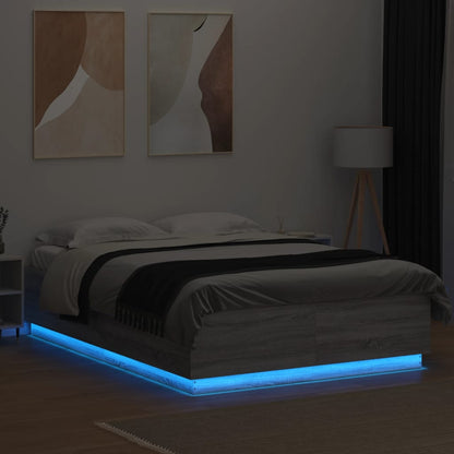 Bed Frame with LED without Mattress Grey Sonoma 140x200 cm