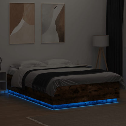 Bed Frame with LED without Mattress Smoked Oak 120x200 cm