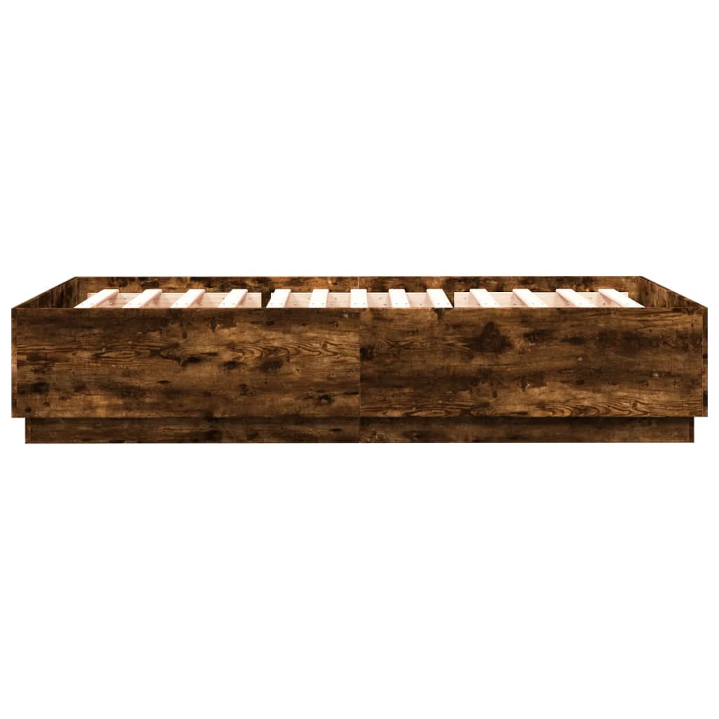 Bed Frame with LED without Mattress Smoked Oak 120x200 cm