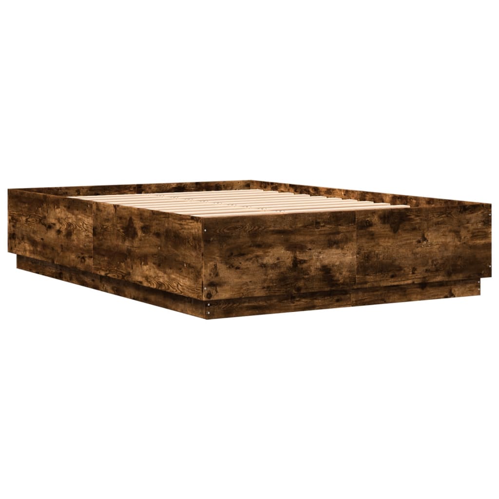 Bed Frame with LED without Mattress Smoked Oak 120x200 cm