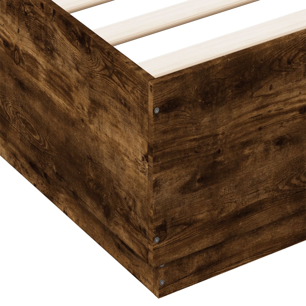 Bed Frame with LED without Mattress Smoked Oak 120x200 cm