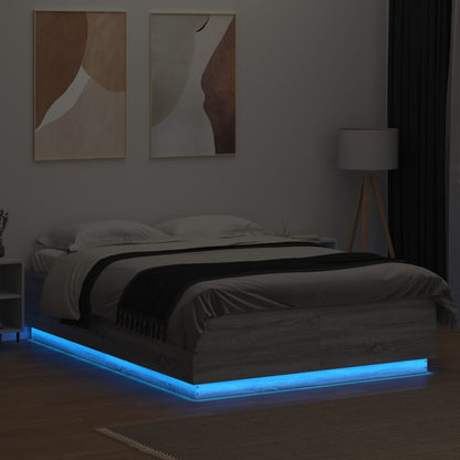 Bed Frame with LED without Mattress Grey Sonoma 120x200 cm