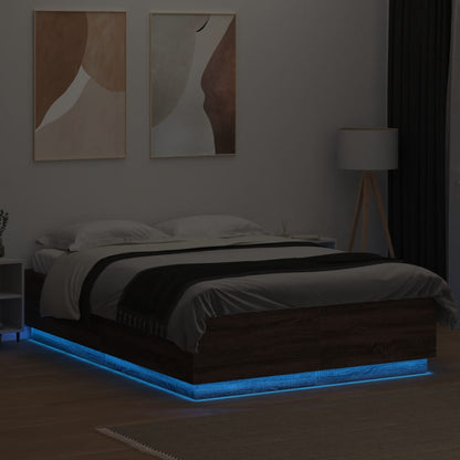 Bed Frame with LED without Mattress Brown Oak 120x200 cm