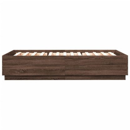 Bed Frame with LED without Mattress Brown Oak 120x200 cm