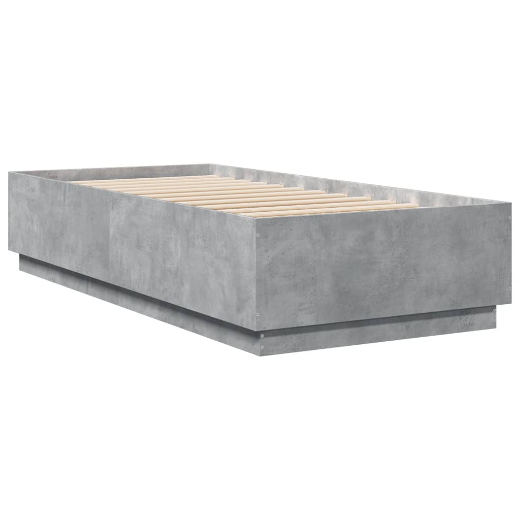 Bed Frame with LED without Mattress Concrete Grey 100x200 cm