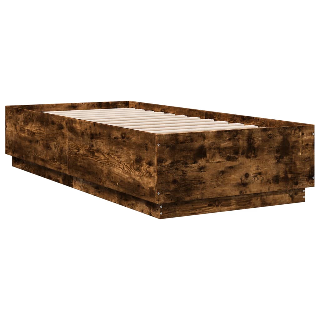 Bed Frame with LED without Mattress Smoked Oak 100x200 cm