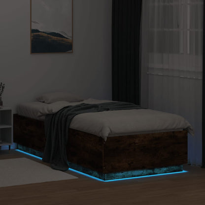Bed Frame with LED without Mattress Smoked Oak 100x200 cm