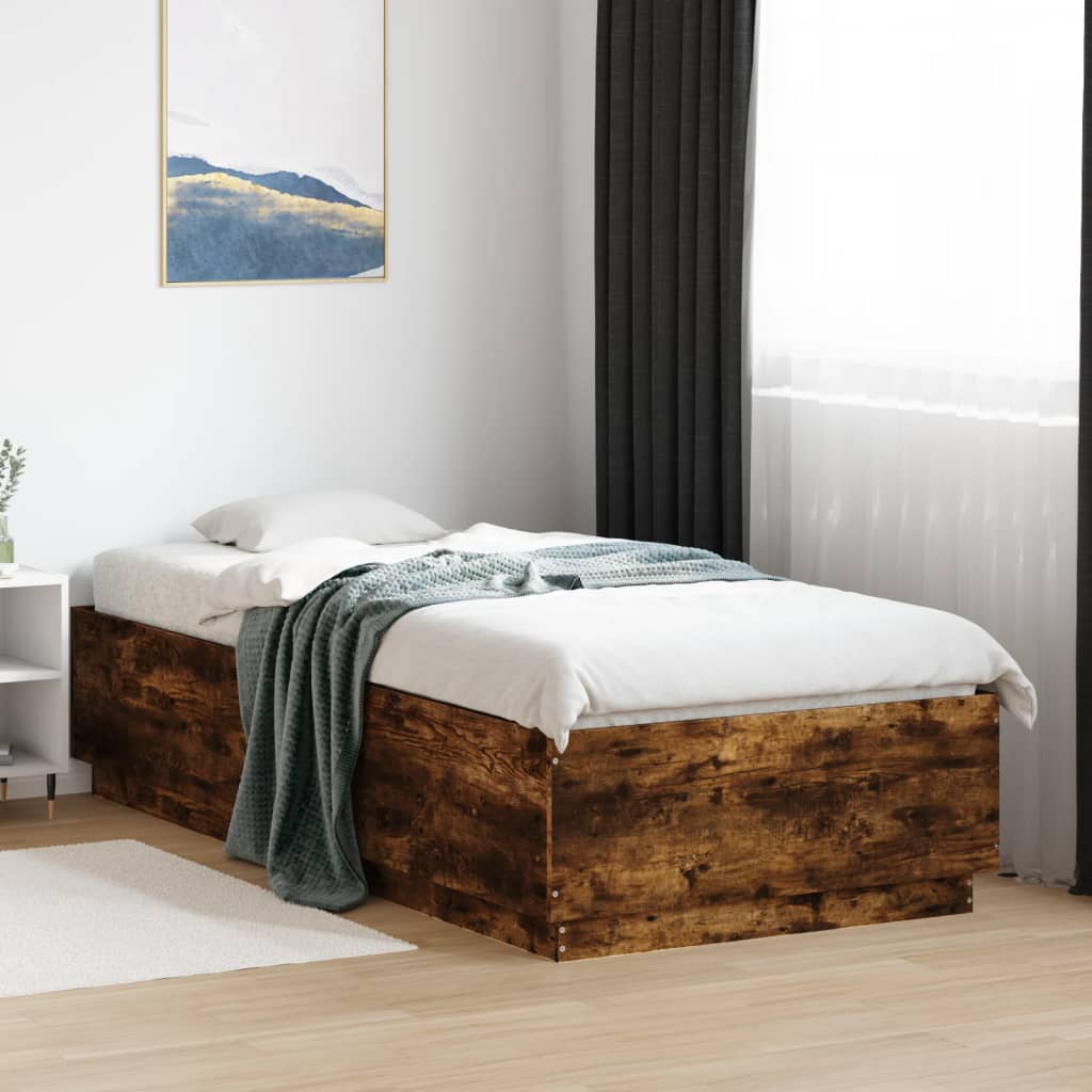 Bed Frame with LED without Mattress Smoked Oak 100x200 cm