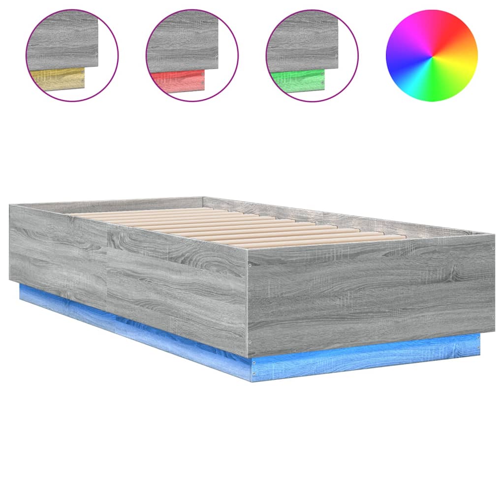 Bed Frame with LED without Mattress Grey Sonoma 100x200 cm