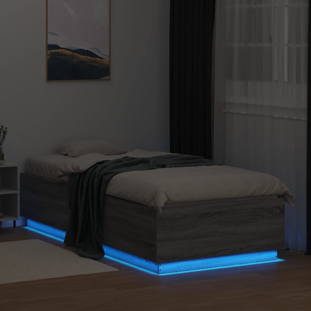 Bed Frame with LED without Mattress Grey Sonoma 100x200 cm