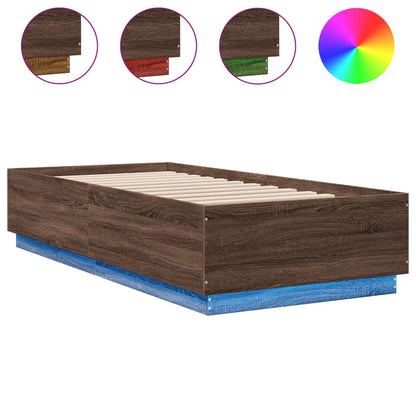 Bed Frame with LED without Mattress Brown Oak 100x200 cm