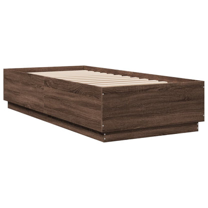 Bed Frame with LED without Mattress Brown Oak 100x200 cm