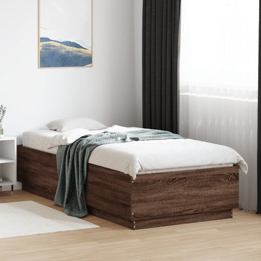 Bed Frame with LED without Mattress Brown Oak 100x200 cm