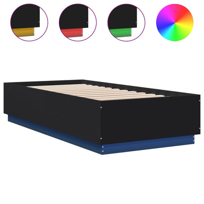 Bed Frame with LED without Mattress Black 90x200 cm