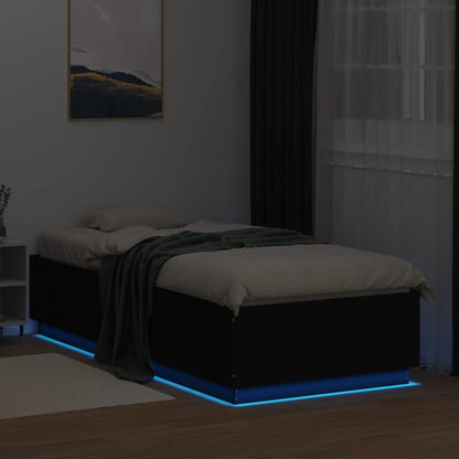 Bed Frame with LED without Mattress Black 90x200 cm