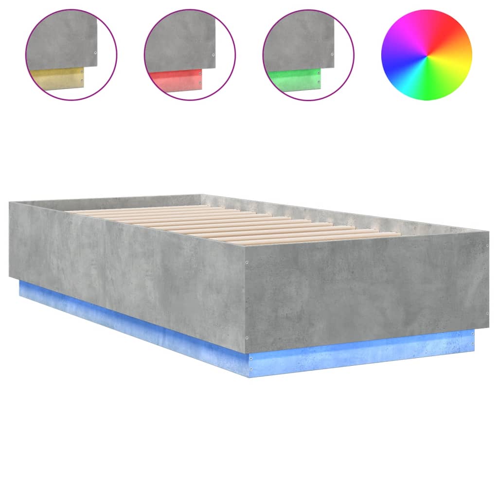 Bed Frame with LED without Mattress Concrete Grey 90x200 cm