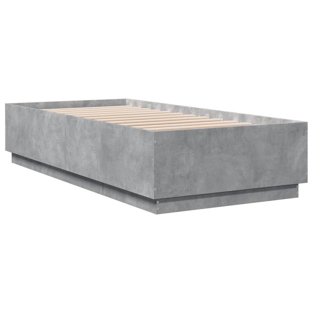 Bed Frame with LED without Mattress Concrete Grey 90x200 cm