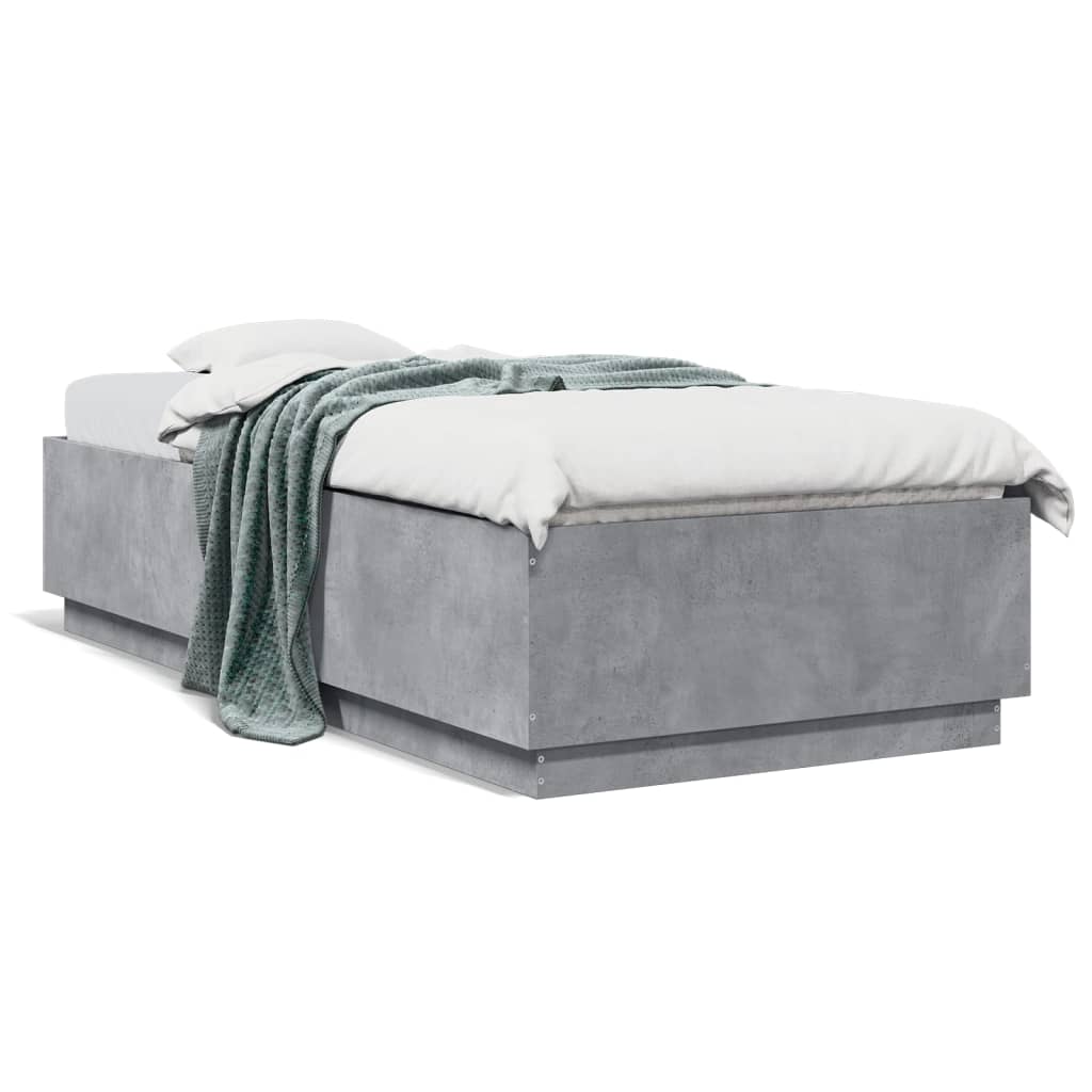 Bed Frame with LED without Mattress Concrete Grey 90x200 cm