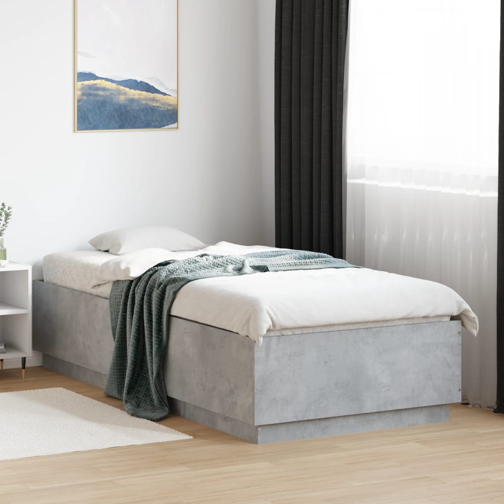 Bed Frame with LED without Mattress Concrete Grey 90x200 cm