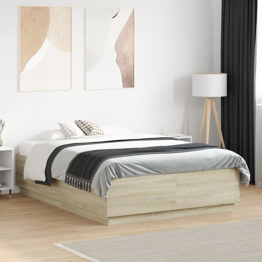 Bed Frame with LED without Mattress Sonoma Oak 140x190 cm