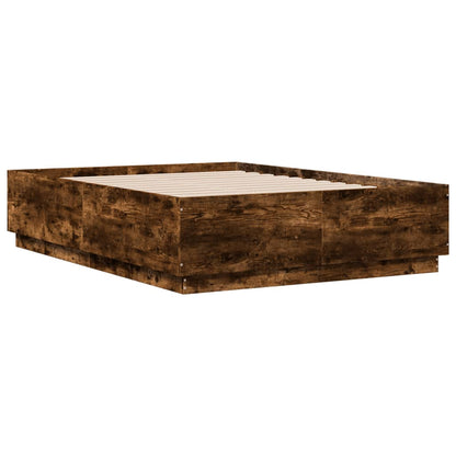 Bed Frame with LED without Mattress Smoked Oak 140x190 cm
