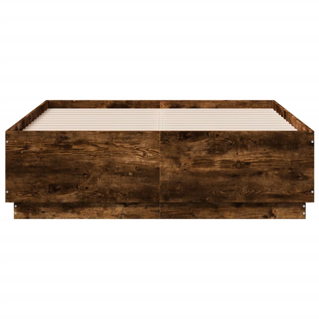 Bed Frame with LED without Mattress Smoked Oak 140x190 cm
