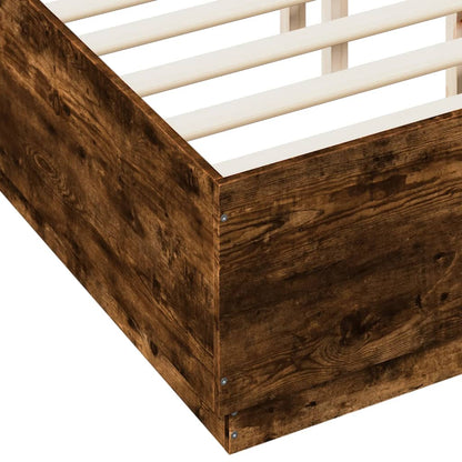 Bed Frame with LED without Mattress Smoked Oak 140x190 cm