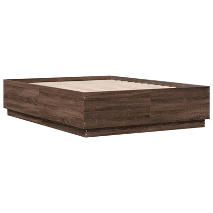 Bed Frame with LED without Mattress Brown Oak 140x190 cm
