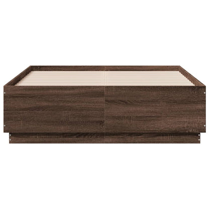 Bed Frame with LED without Mattress Brown Oak 140x190 cm